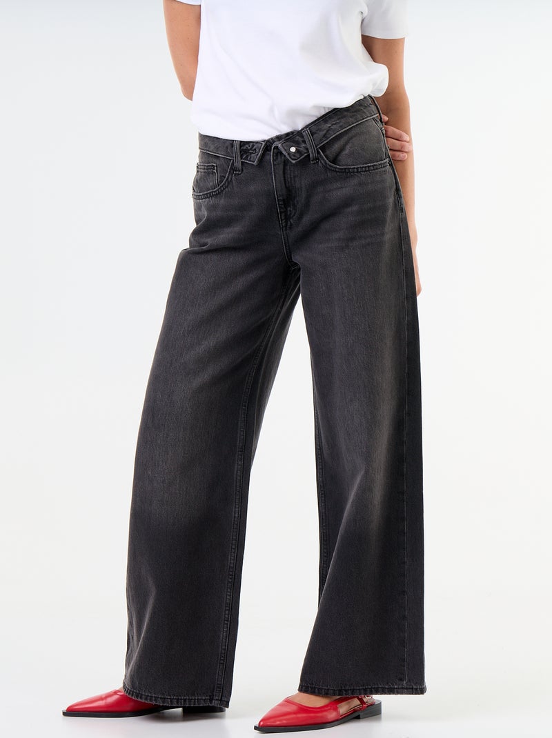 Wijde jeans met fantasierijke riem Zwart - Kiabi