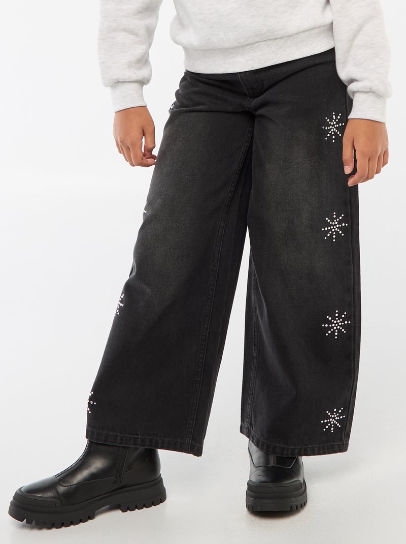 Wijde jeans met glinsterend vlokjesmotief Grijs - Kiabi