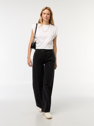 Wijde jeans met hoge taille en 5 zakken
