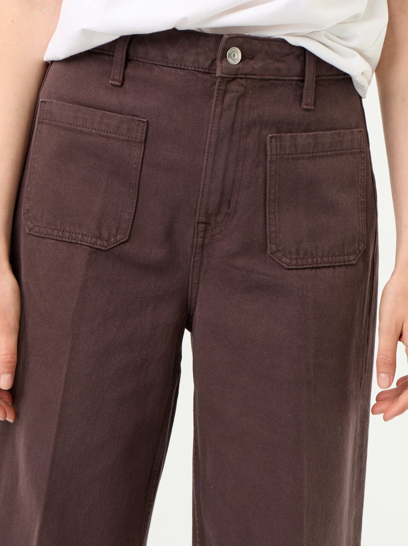 Wijde jeans met hoge taille en opgestikte zakken Bruin - Kiabi