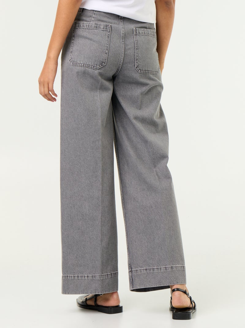 Wijde jeans met hoge taille en opgestikte zakken Grijs - Kiabi