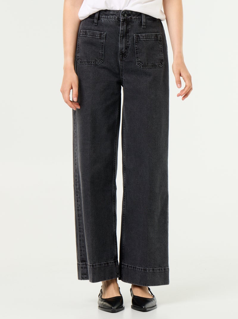 Wijde jeans met hoge taille en opgestikte zakken Zwart - Kiabi