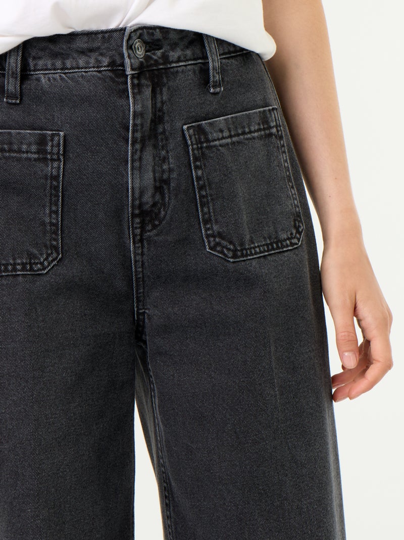 Wijde jeans met hoge taille en opgestikte zakken Zwart - Kiabi