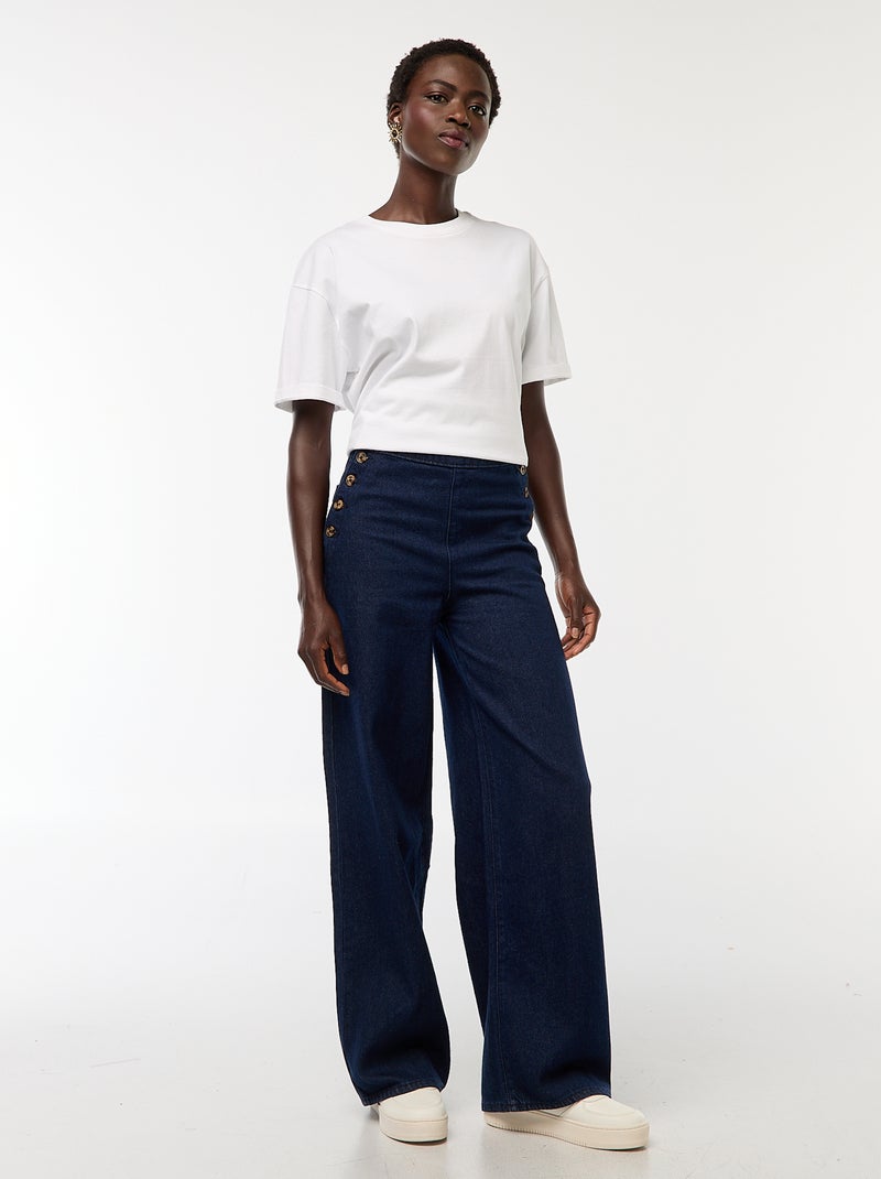 Wijde jeans met knopen aan weerszijden Blauw - Kiabi