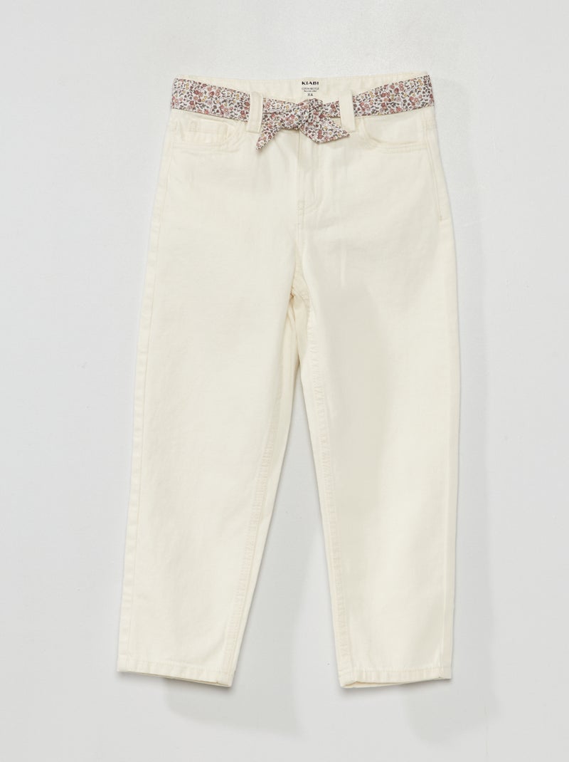 Wijde jeans met stoffen riem WIT - Kiabi