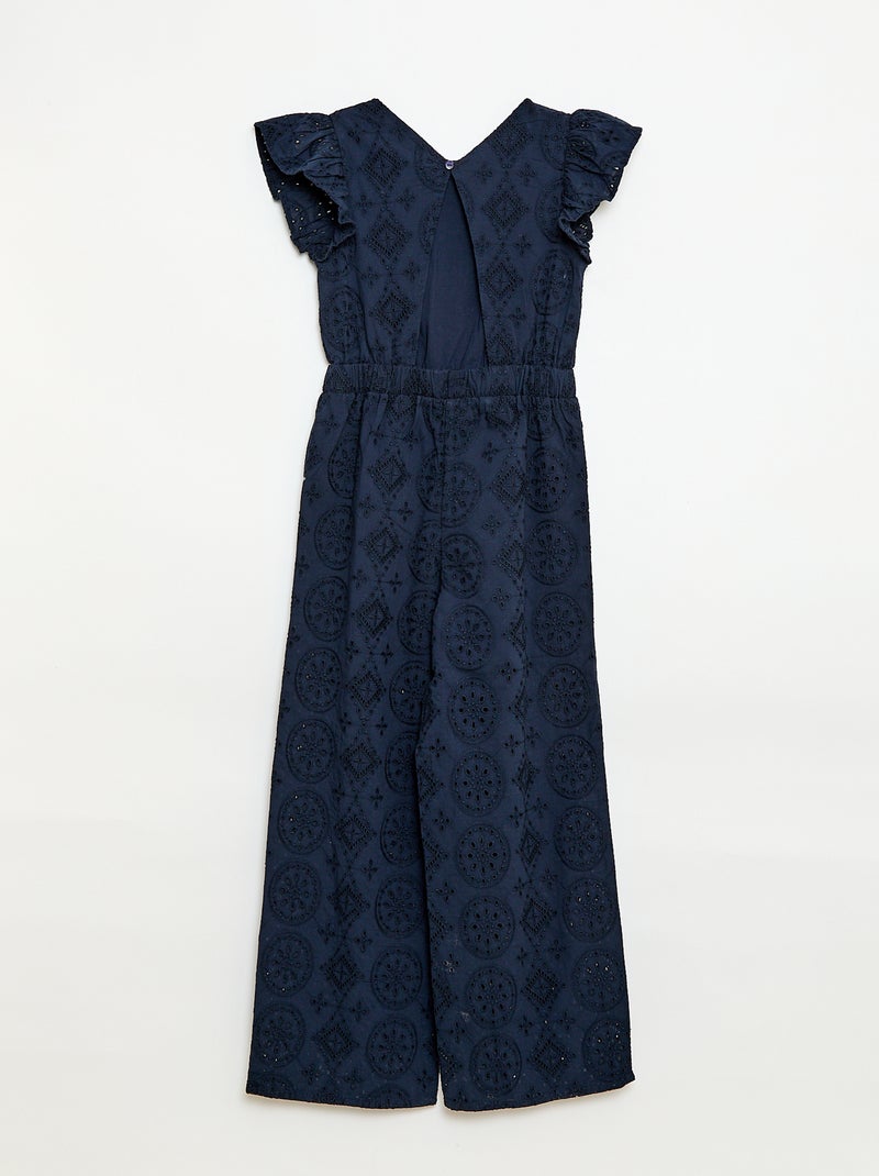 Wijde jumpsuit van katoen met Engelse broderie en ruches Blauw - Kiabi