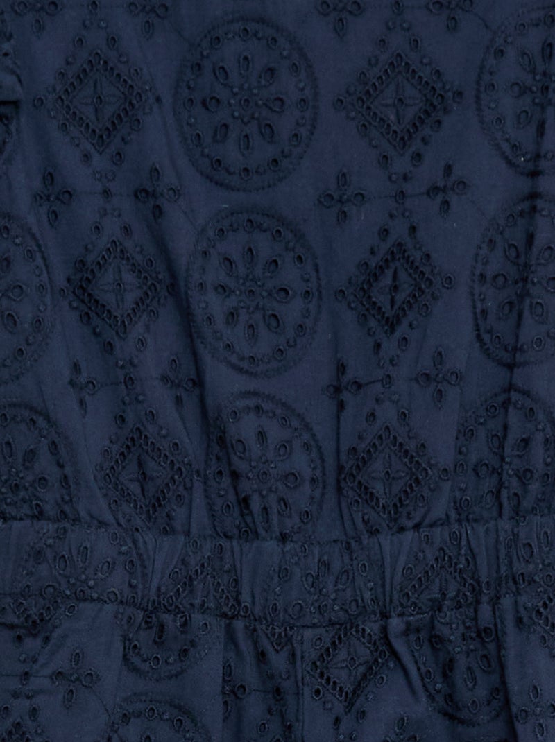 Wijde jumpsuit van katoen met Engelse broderie en ruches Blauw - Kiabi