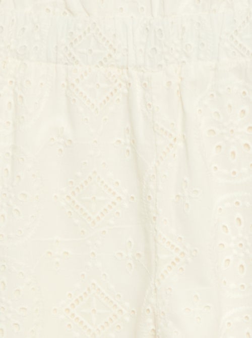 Wijde jumpsuit van katoen met Engelse broderie en ruches - Kiabi