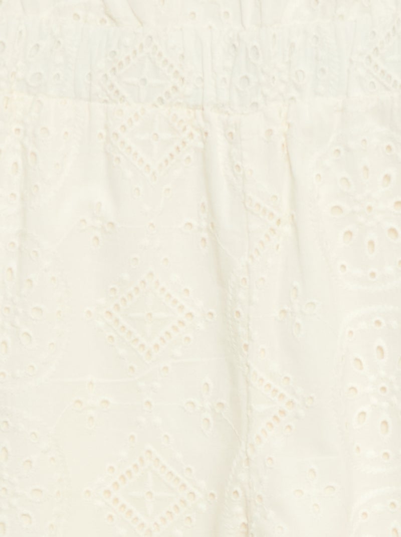 Wijde jumpsuit van katoen met Engelse broderie en ruches Wit - Kiabi