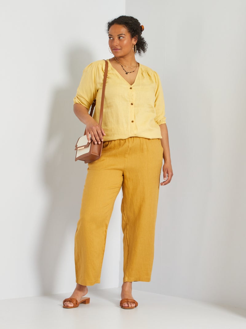 Wijde linnen broek Beige - Kiabi