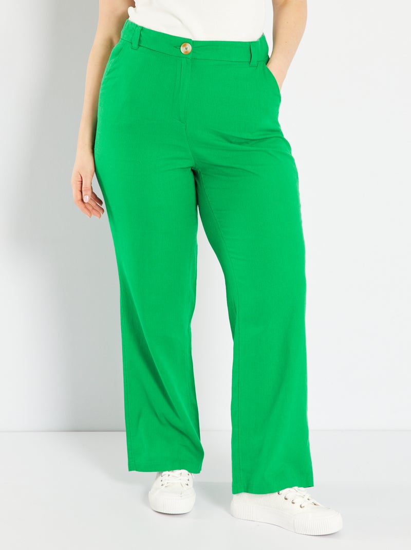 Wijde linnen broek groen - Kiabi