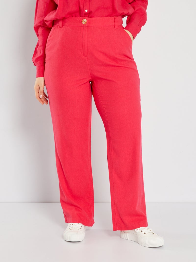 Wijde linnen broek roze - Kiabi