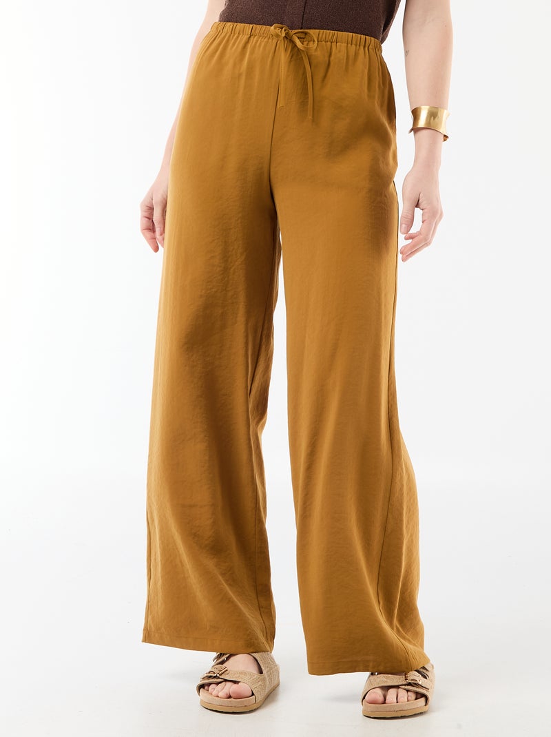 Wijde pantalon van soepelvallende stof Bruin - Kiabi