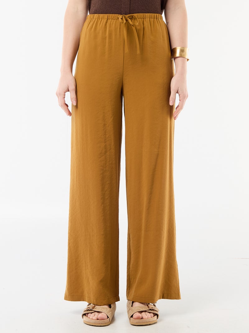 Wijde pantalon van soepelvallende stof Bruin - Kiabi