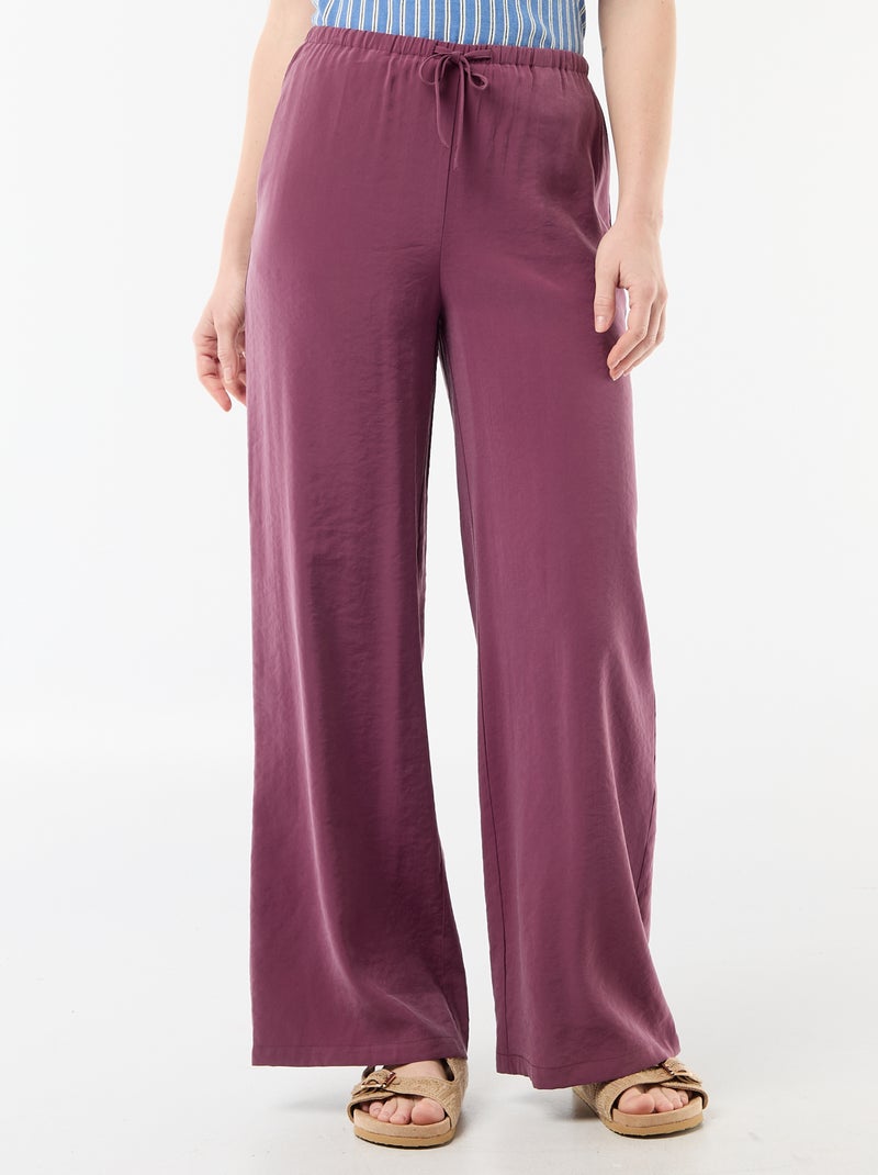 Wijde pantalon van soepelvallende stof Paars - Kiabi