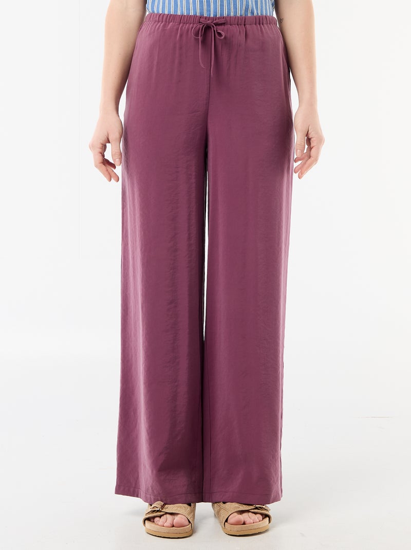 Wijde pantalon van soepelvallende stof Paars - Kiabi