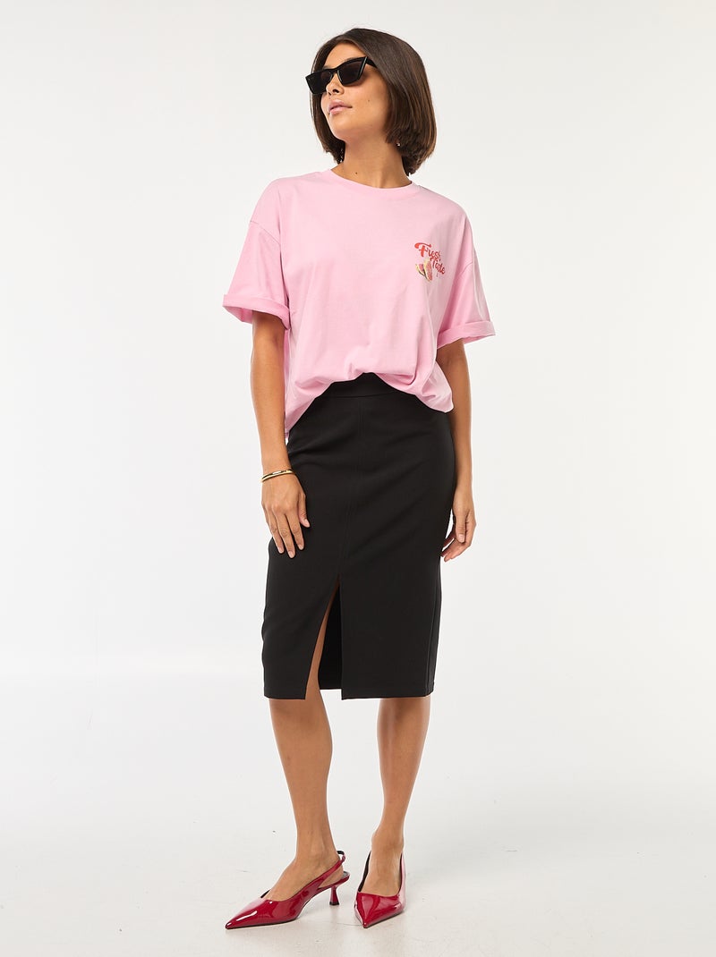 Wijde rok met hoge taille zwart - Kiabi