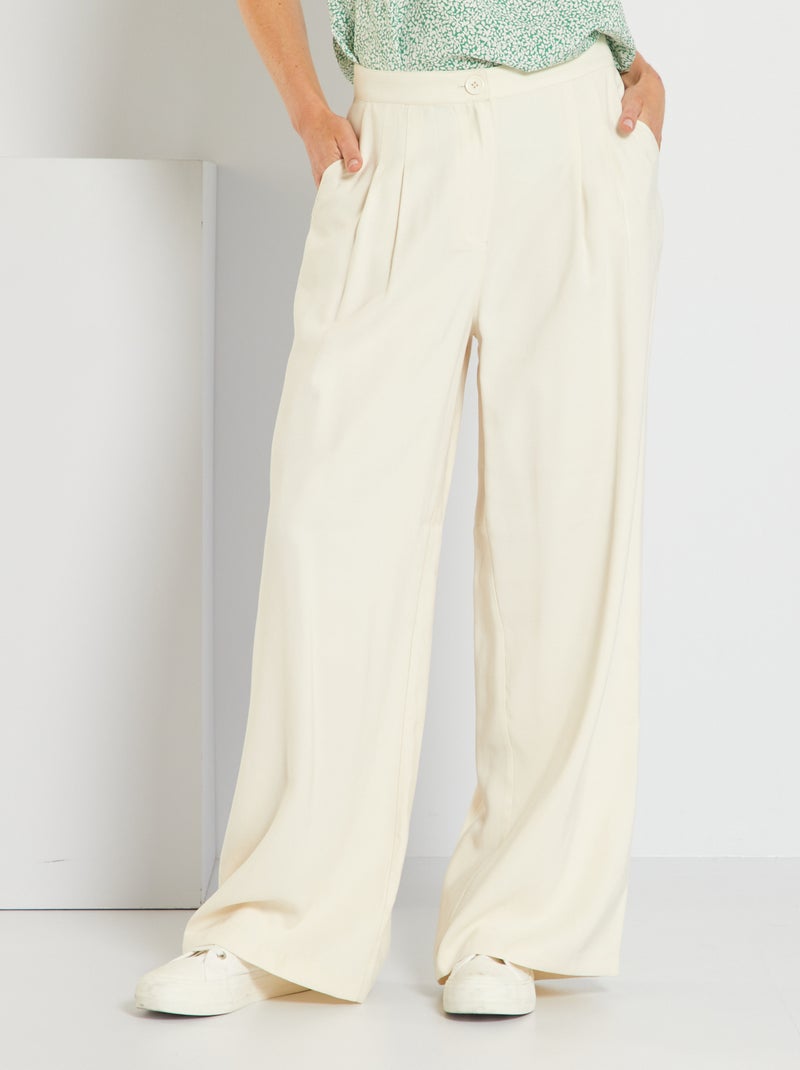 Wijde, soepelvallende broek WIT - Kiabi