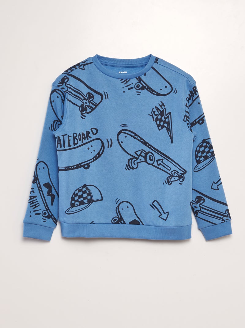 Wijde sweater van joggingstof met print BLAUW - Kiabi