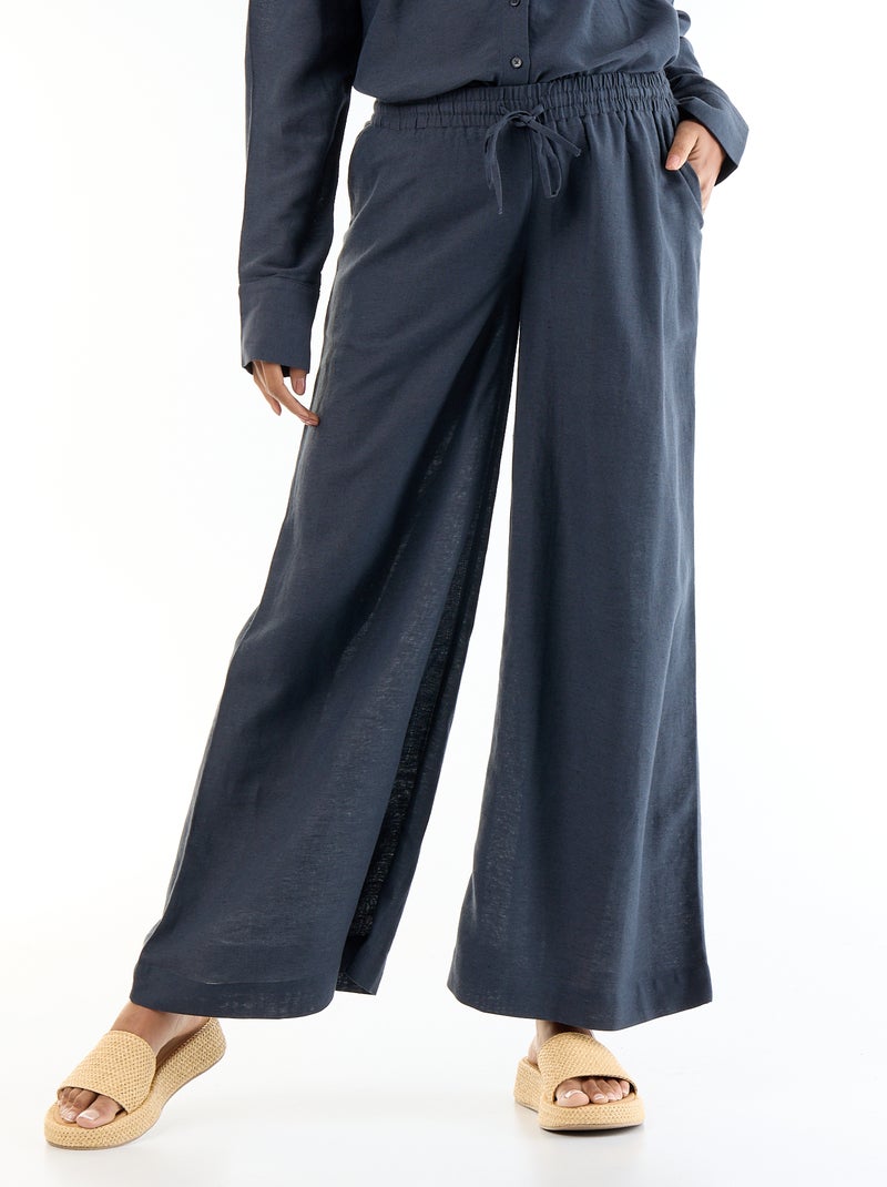 Wijde zwangerschapsbroek van linnenmix Blauw - Kiabi