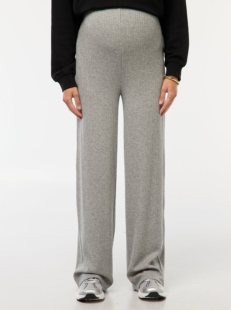 Wijde zwangerschapsbroek van ribstof Grijs - Kiabi