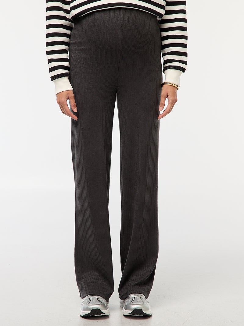 Wijde zwangerschapsbroek van ribstof Zwart - Kiabi