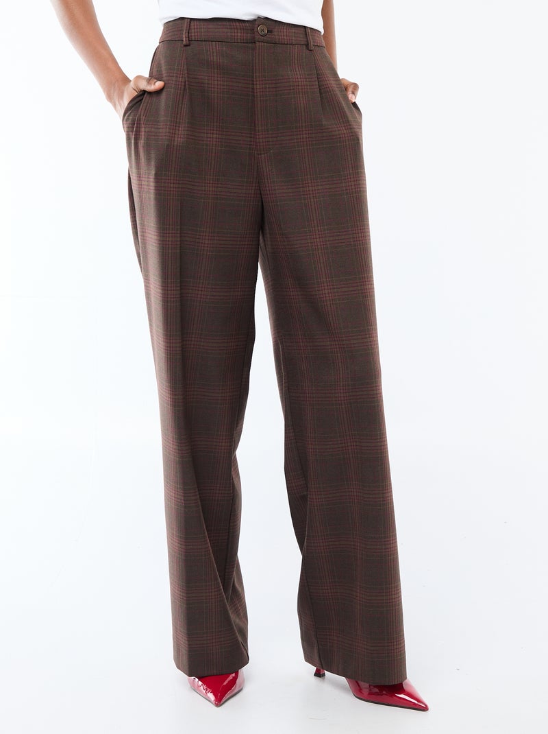 Wijdvallende broek met ruitjes Bruin - Kiabi