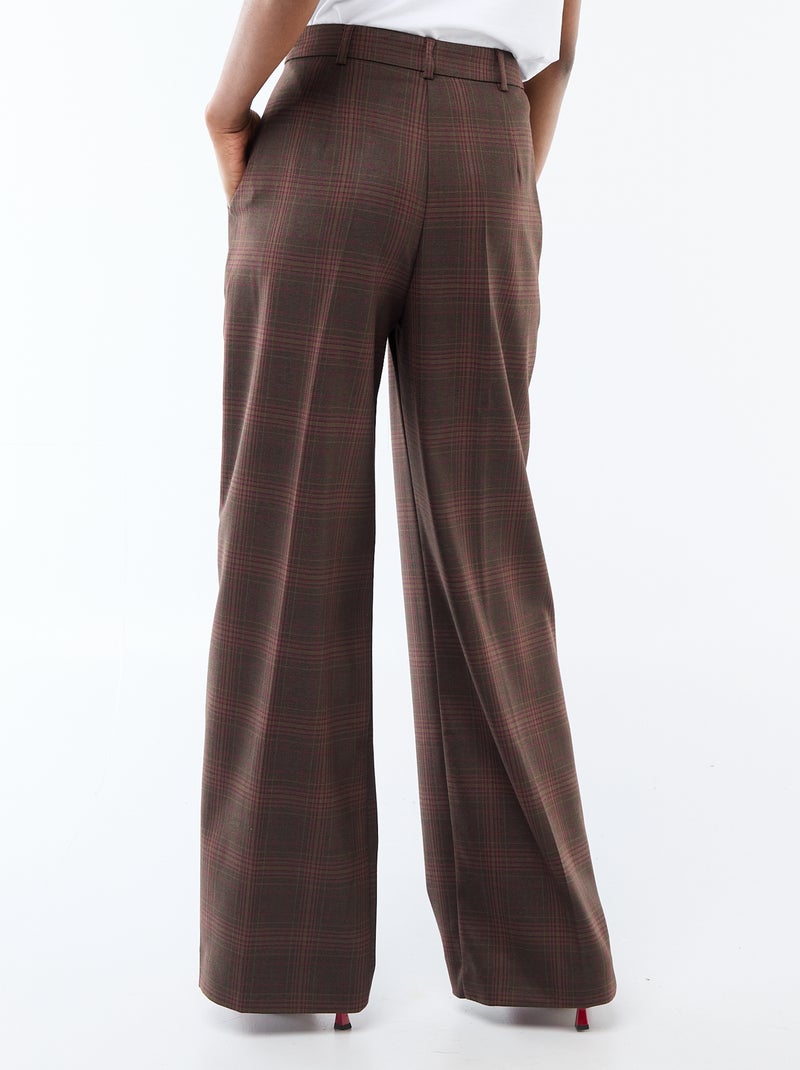 Wijdvallende broek met ruitjes Bruin - Kiabi