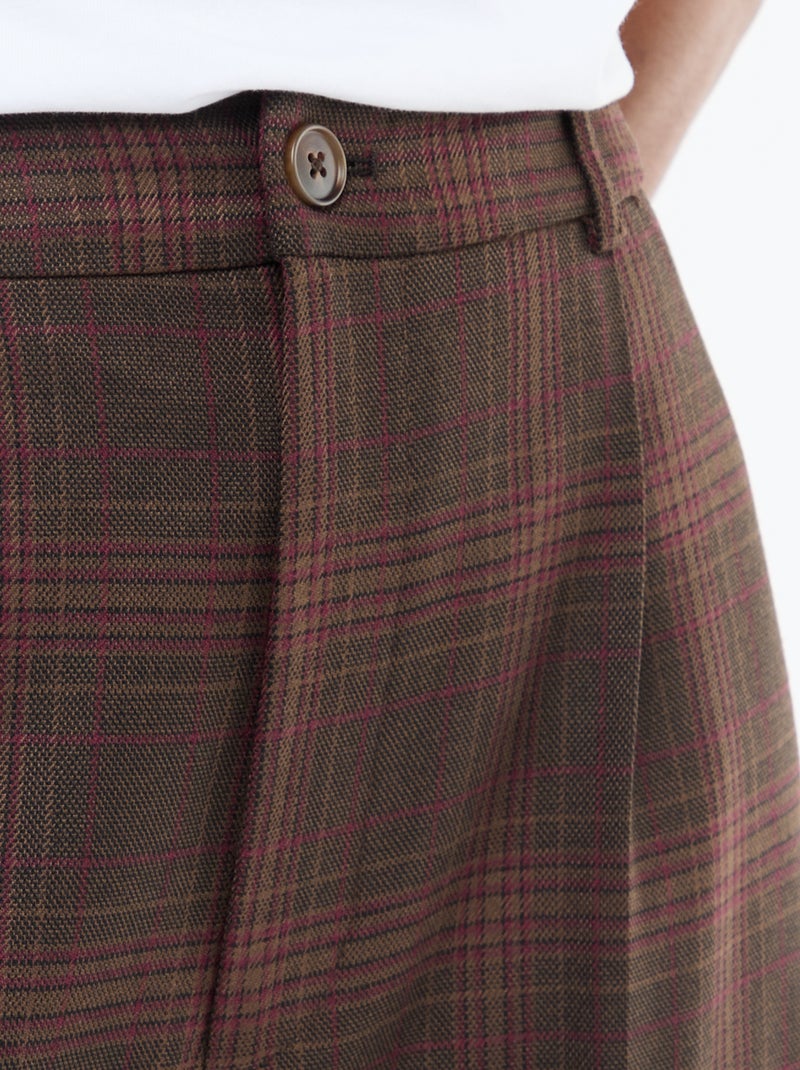 Wijdvallende broek met ruitjes Bruin - Kiabi
