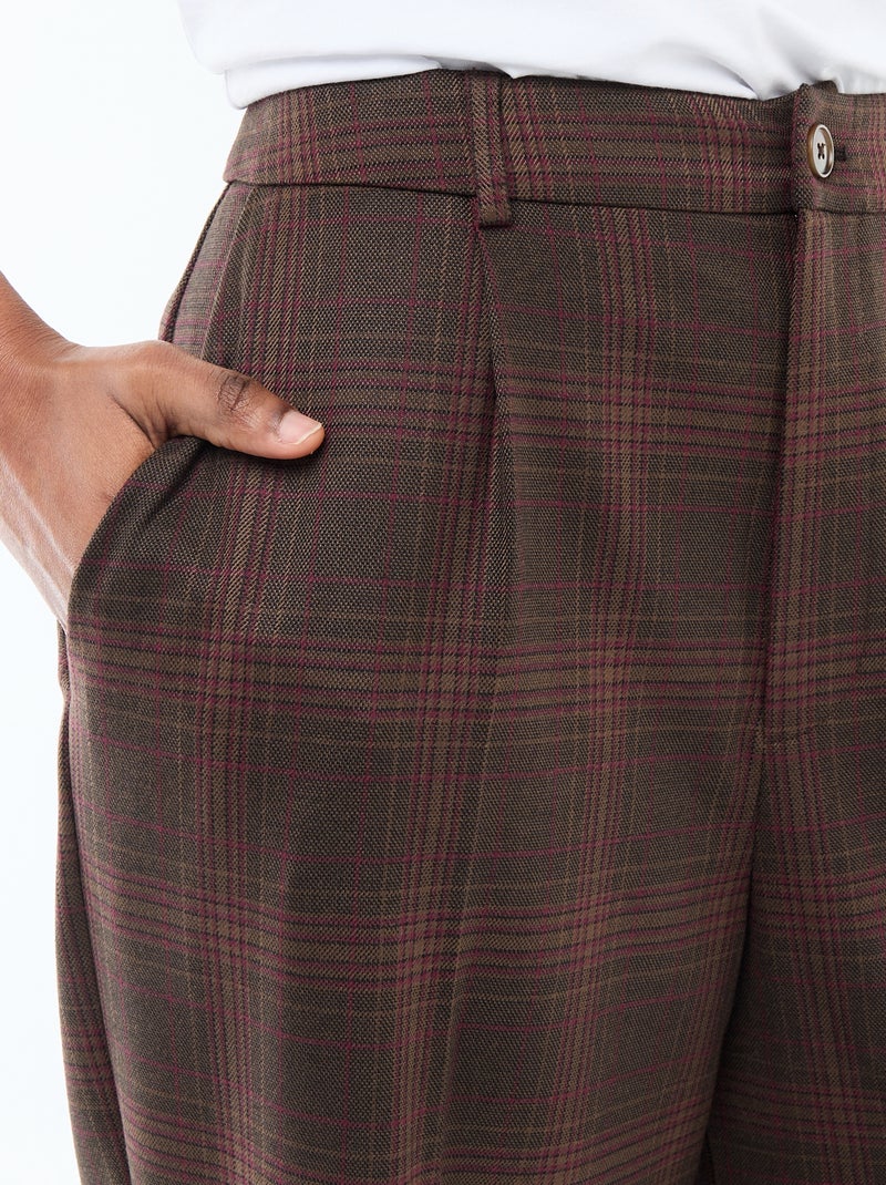 Wijdvallende broek met ruitjes Bruin - Kiabi