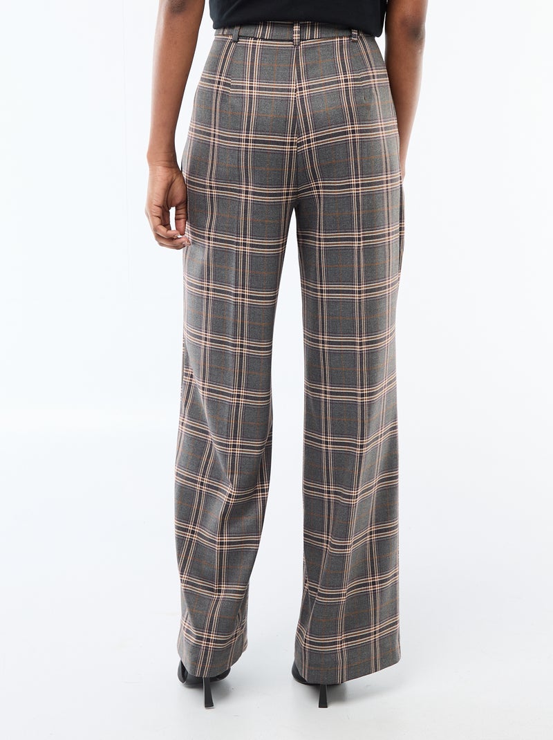 Wijdvallende broek met ruitjes Grijs - Kiabi