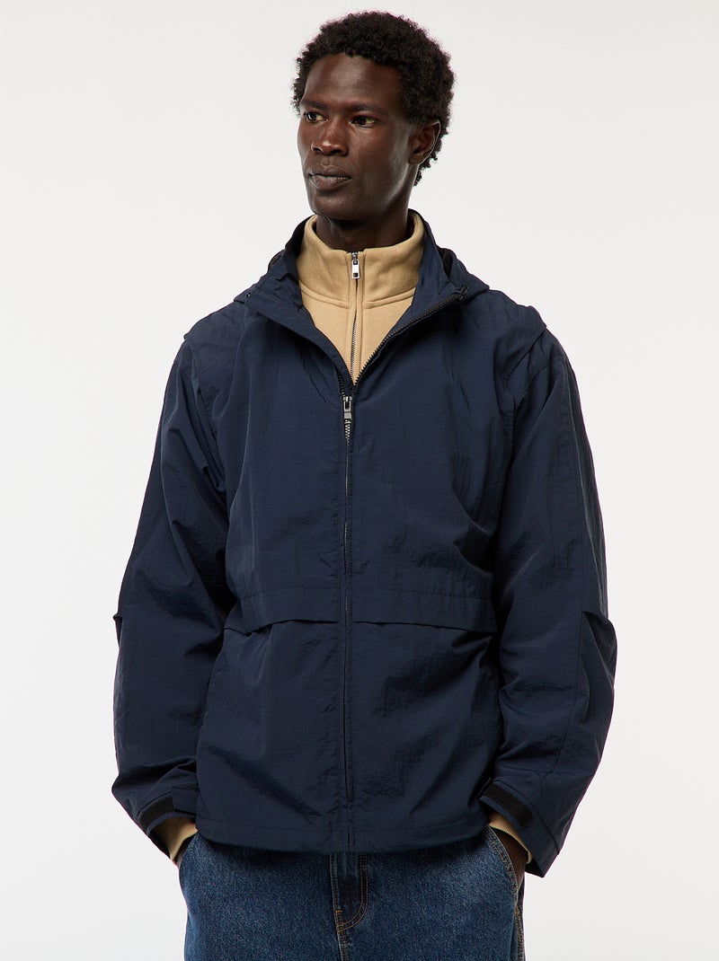 Windjack met capuchon en afneembare mouwen Blauw - Kiabi