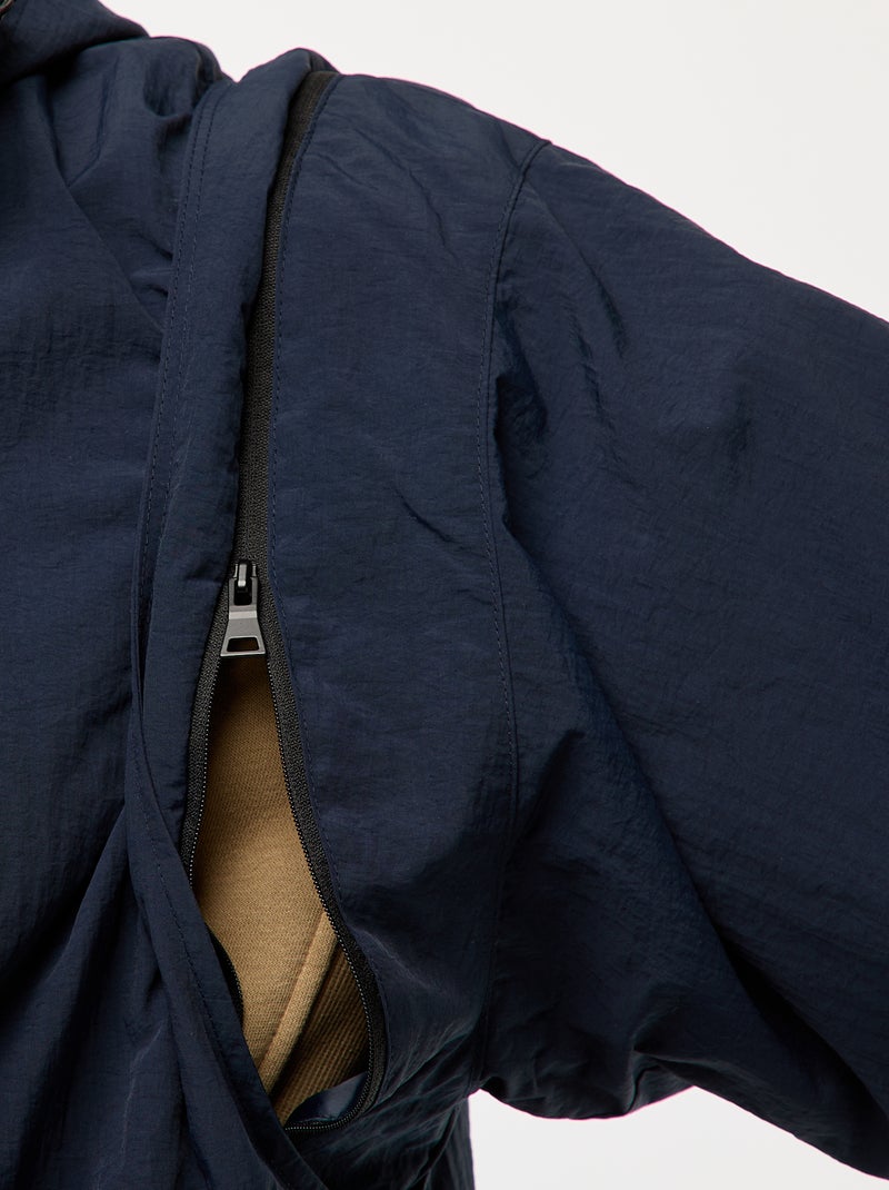 Windjack met capuchon en afneembare mouwen Blauw - Kiabi