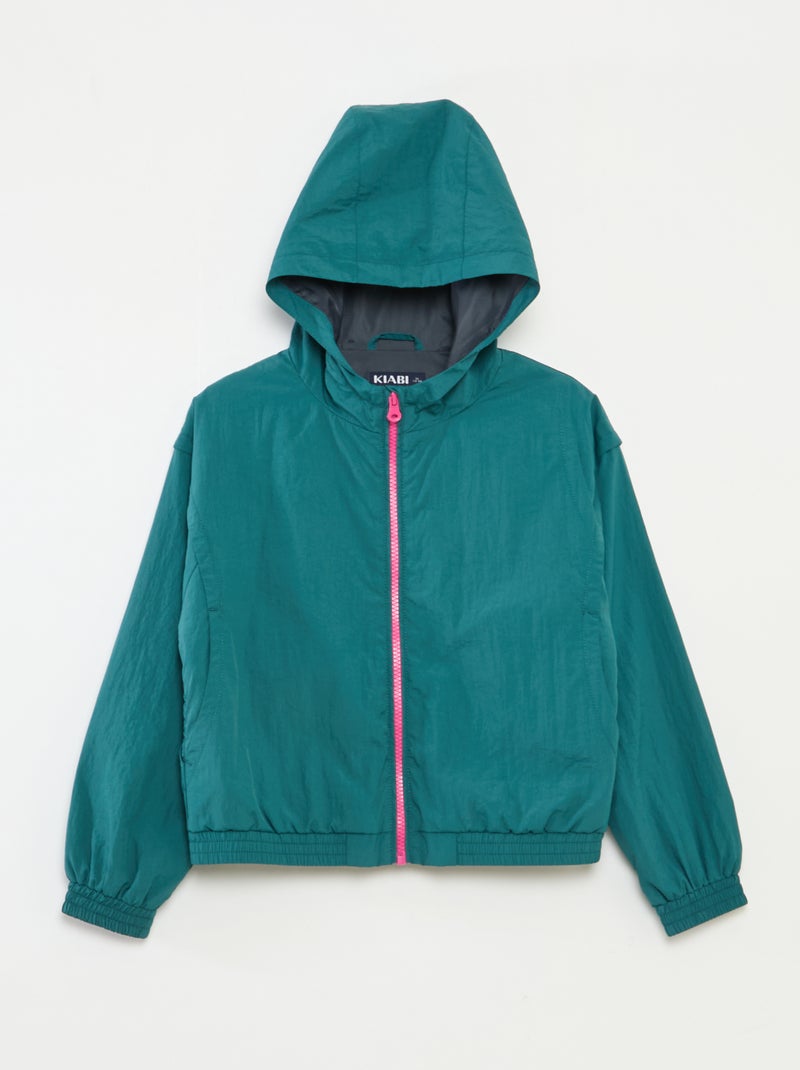 Windjack met capuchon en elastische zoom Groen - Kiabi