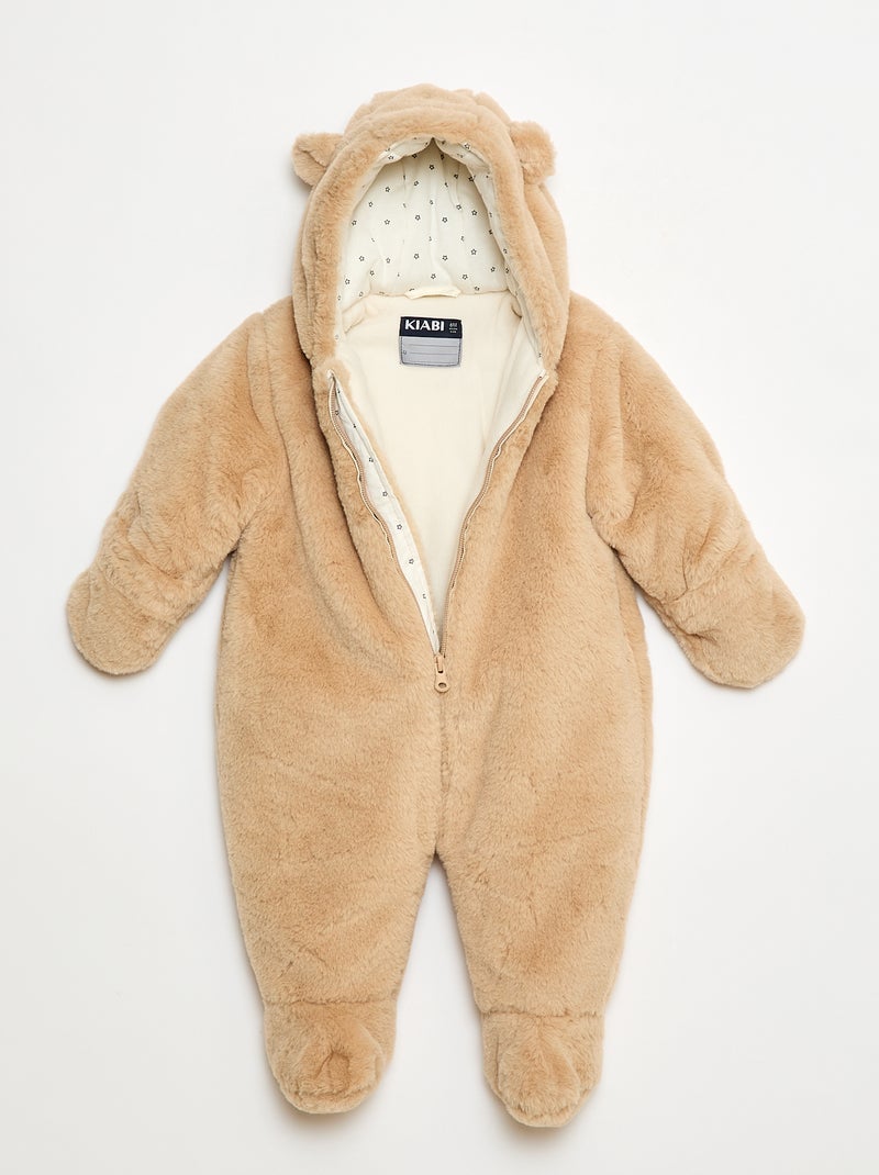 Winterpakje met capuchon met pluche-effect Biege - Kiabi