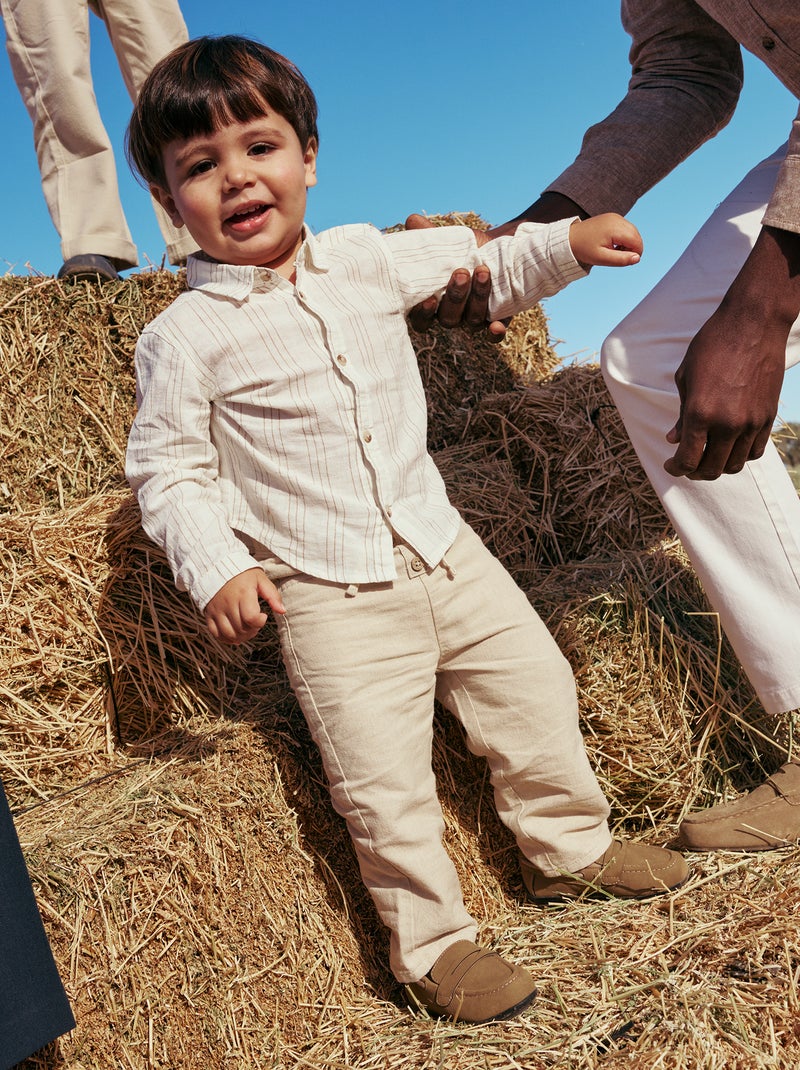 Witte broek met fijne streepjes Biege - Kiabi