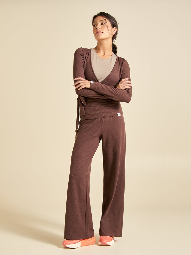 Yogashirt met lange mouwen en overslagmodel (ekstract) Bruin - Kiabi