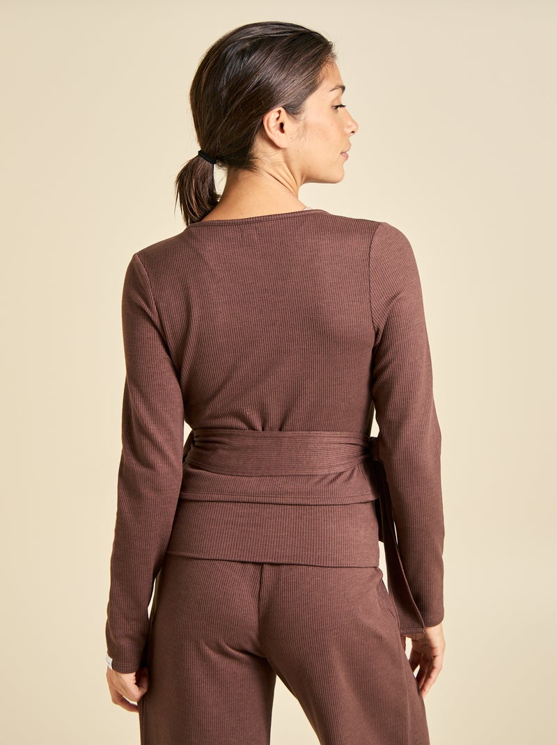 Yogashirt met lange mouwen en overslagmodel (ekstract) Bruin - Kiabi