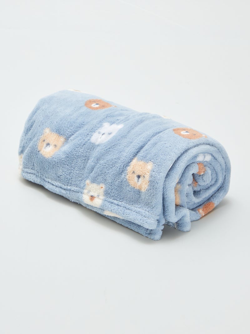 Zacht deken met print en fleece-effect BLAUW - Kiabi