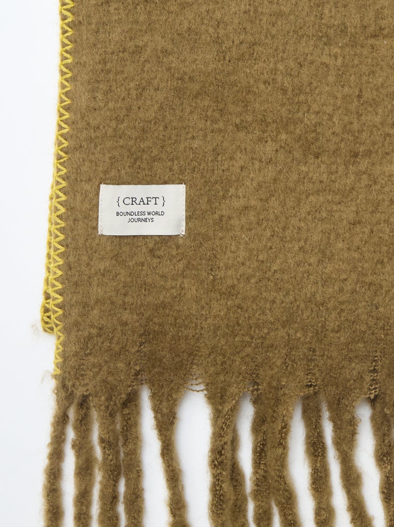 Zachte dikke sjaal met franjes Kaki - Kiabi