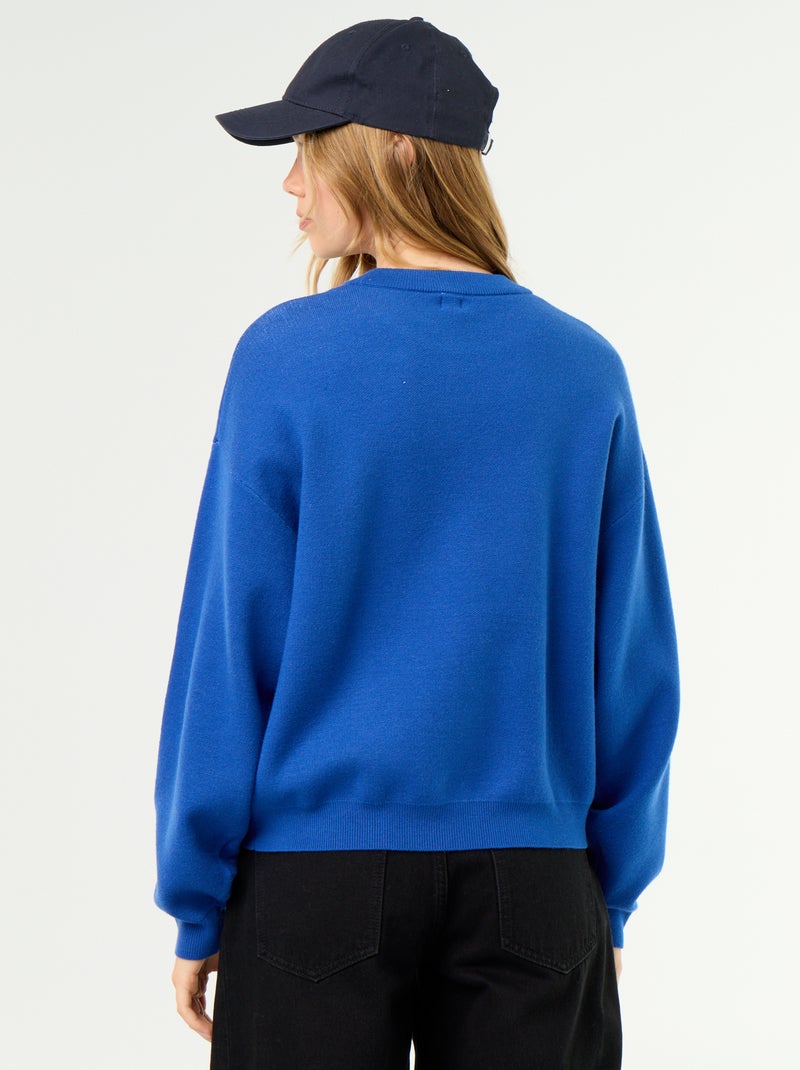 Zachte gebreide trui met ronde hals en opschrift Blauw - Kiabi