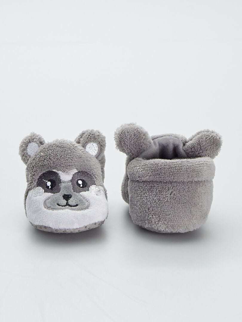Zachte pantoffels met pandakopje grijs - Kiabi