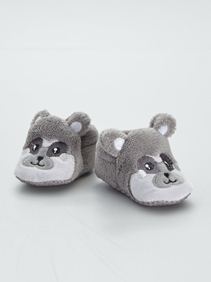 Zachte pantoffels met pandakopje grijs - Kiabi