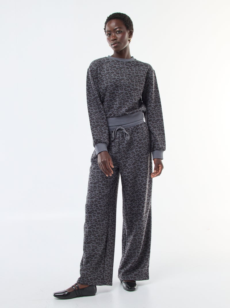 Zachte trui met ronde hals en luipaardprint Grijs - Kiabi