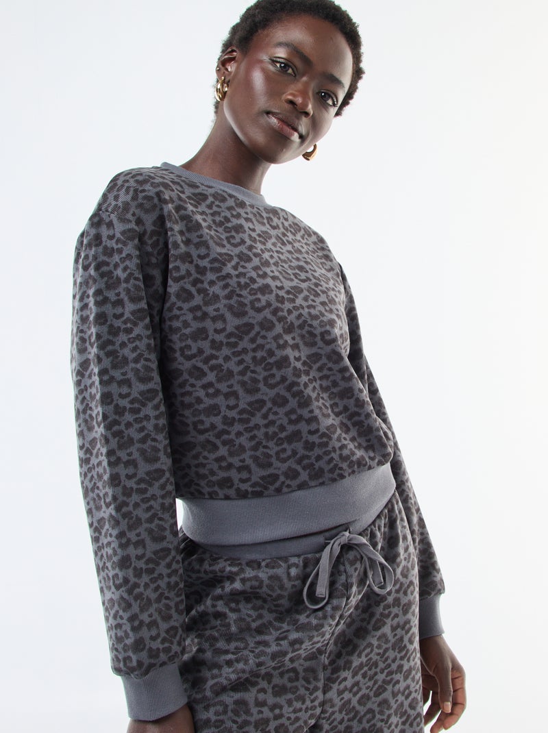 Zachte trui met ronde hals en luipaardprint Grijs - Kiabi