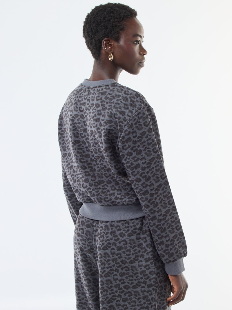 Zachte trui met ronde hals en luipaardprint Grijs - Kiabi