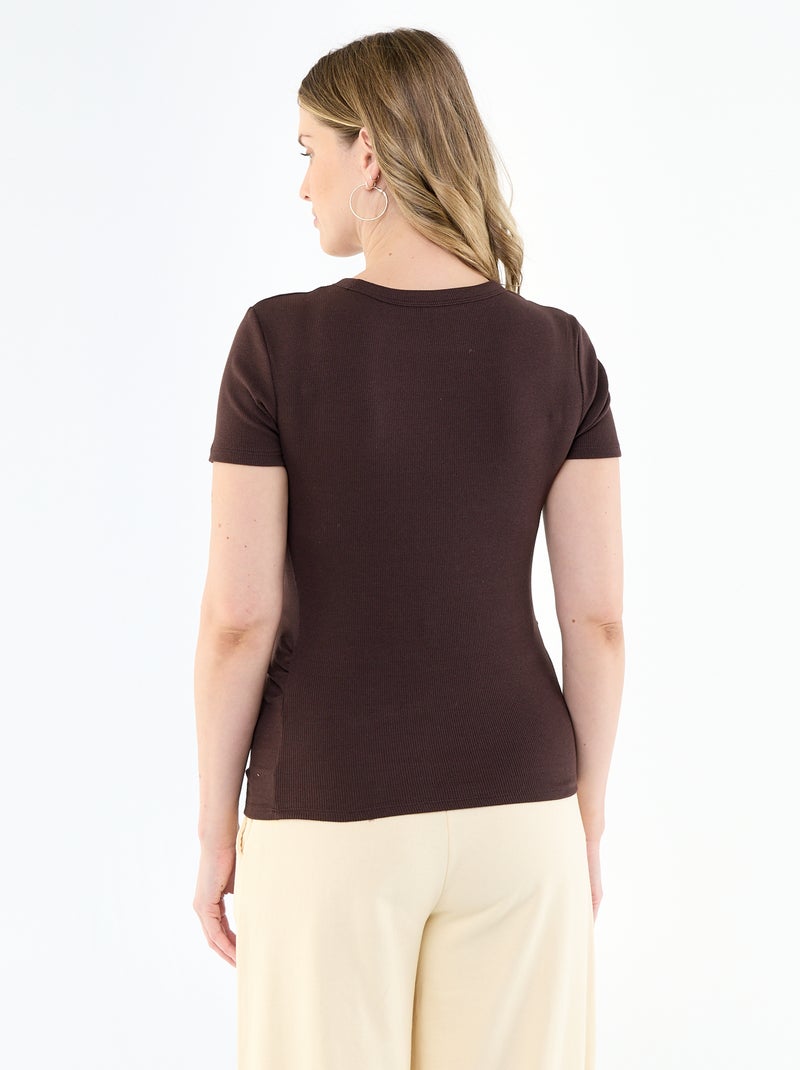 Zwangerschaps-T-shirt van ribstof Bruin - Kiabi