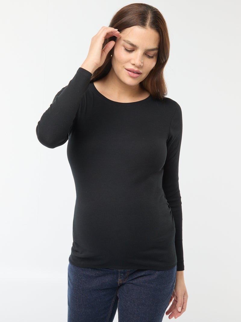 Zwangerschaps-T-shirt van ribstof zwart - Kiabi