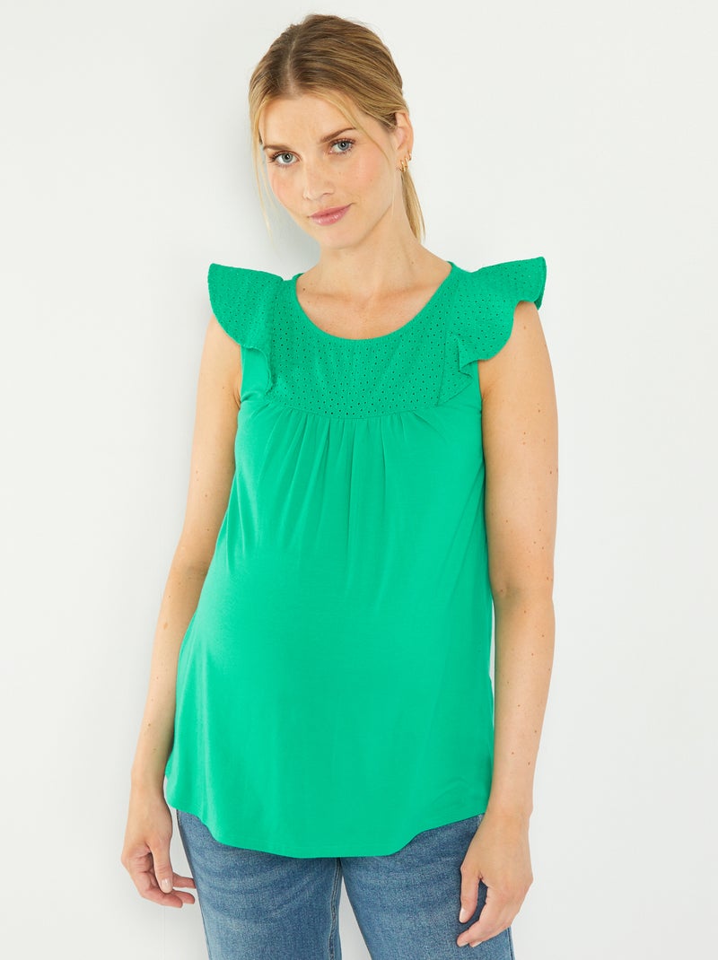 Zwangerschapsblouse met borduursel GROEN - Kiabi