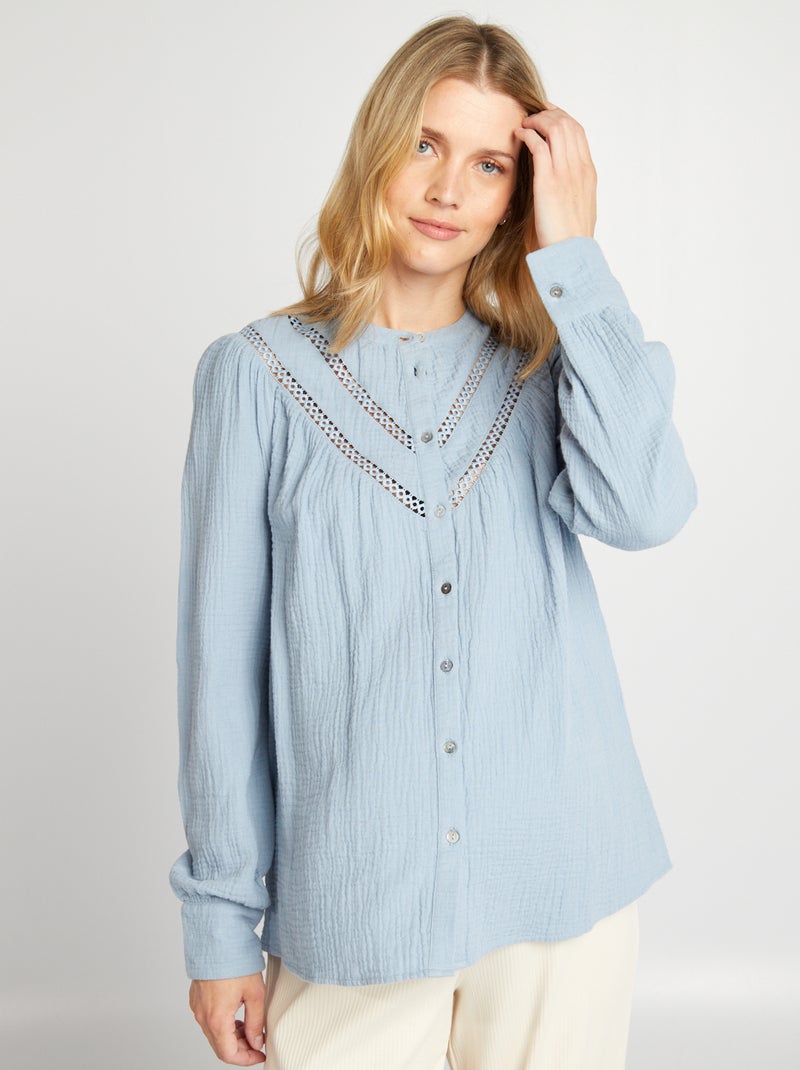 Zwangerschapsblouse van zachte, luchtige katoen BLAUW - Kiabi